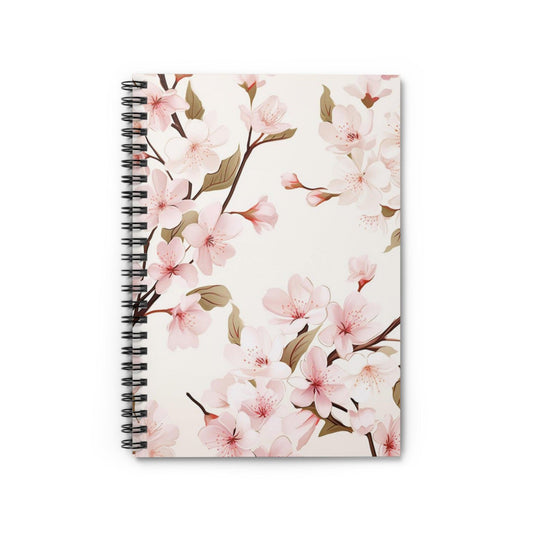 Ruled Line Light Pink Cherry Blossoms Spiral Notebook for Artists - Texts and Threads