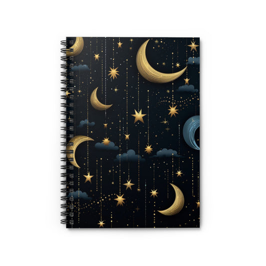 Starlit Dreams: Elegant Stars and Moons Spiral Notebook