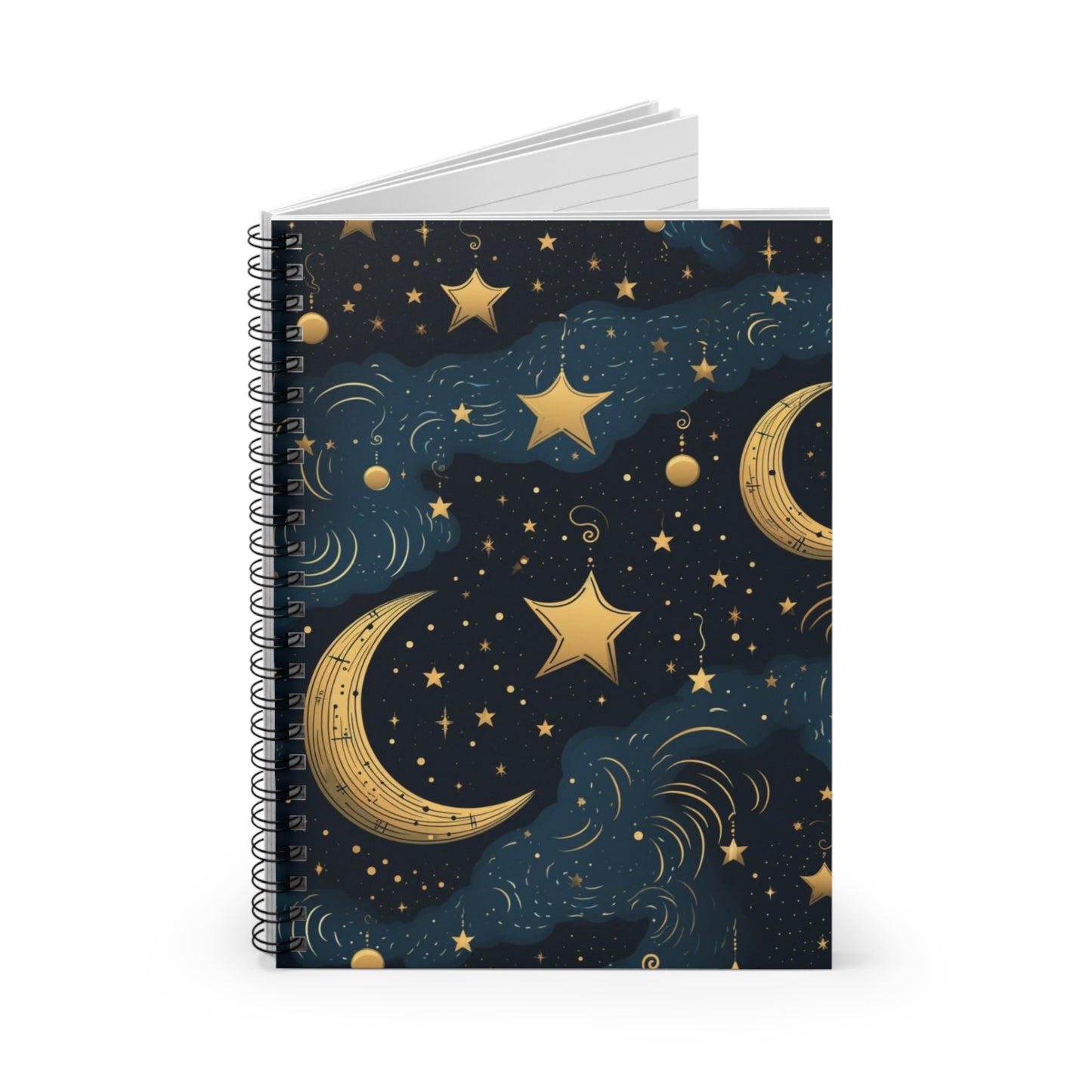 Lunar Elegance: Star and Moon Design Spiral Journal