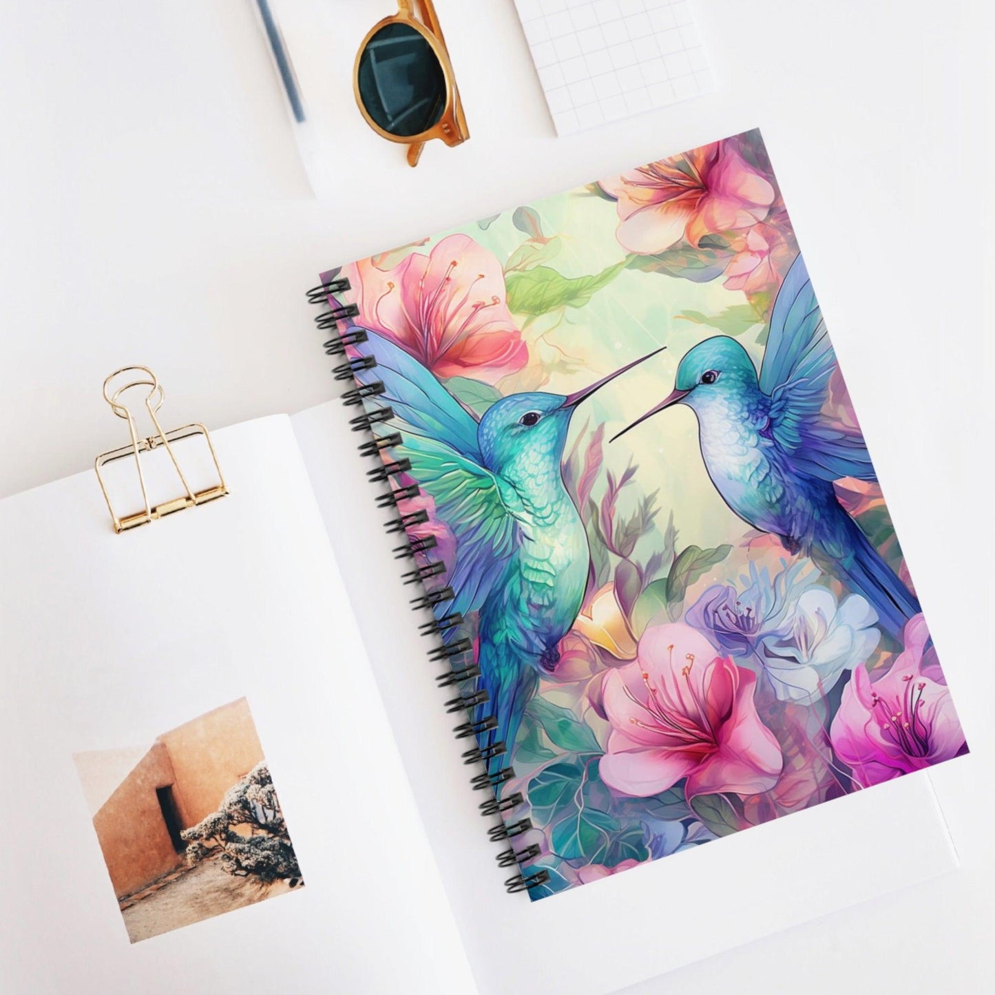 Ruled Line Beautiful Hummingbird-Themed Spiral Notebook - Texts and Threads