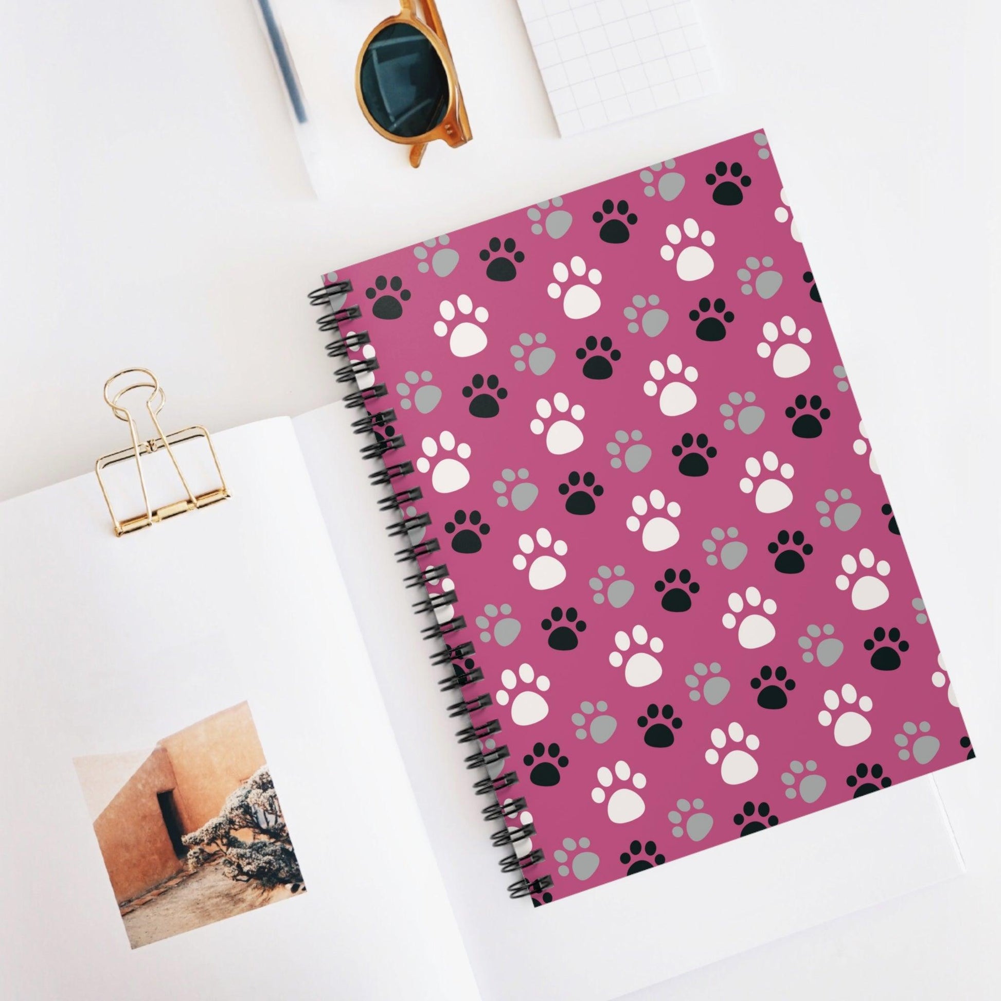 Ruled Line Adorable Pink Dog Paws Spiral Notebook for Pet Lovers - Texts and Threads