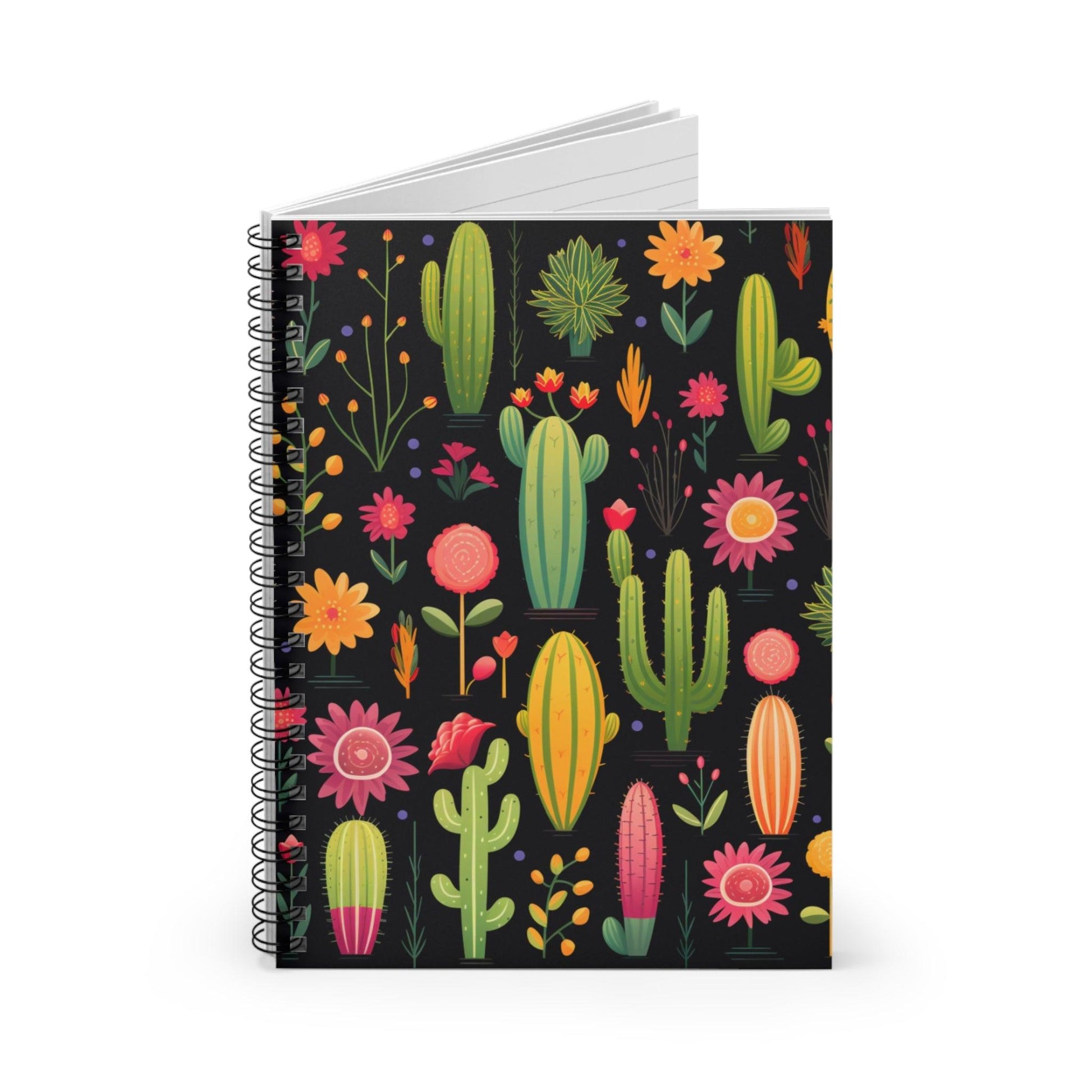 Ruled Line Charming Cacti Spiral Notebook for Nature Lovers - Texts and Threads