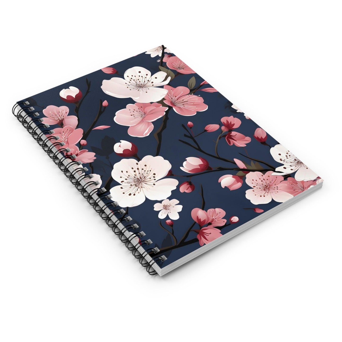 Ruled Line Cherry Blossom-Themed Spiral Notebook for Daily Inspiration - Texts and Threads