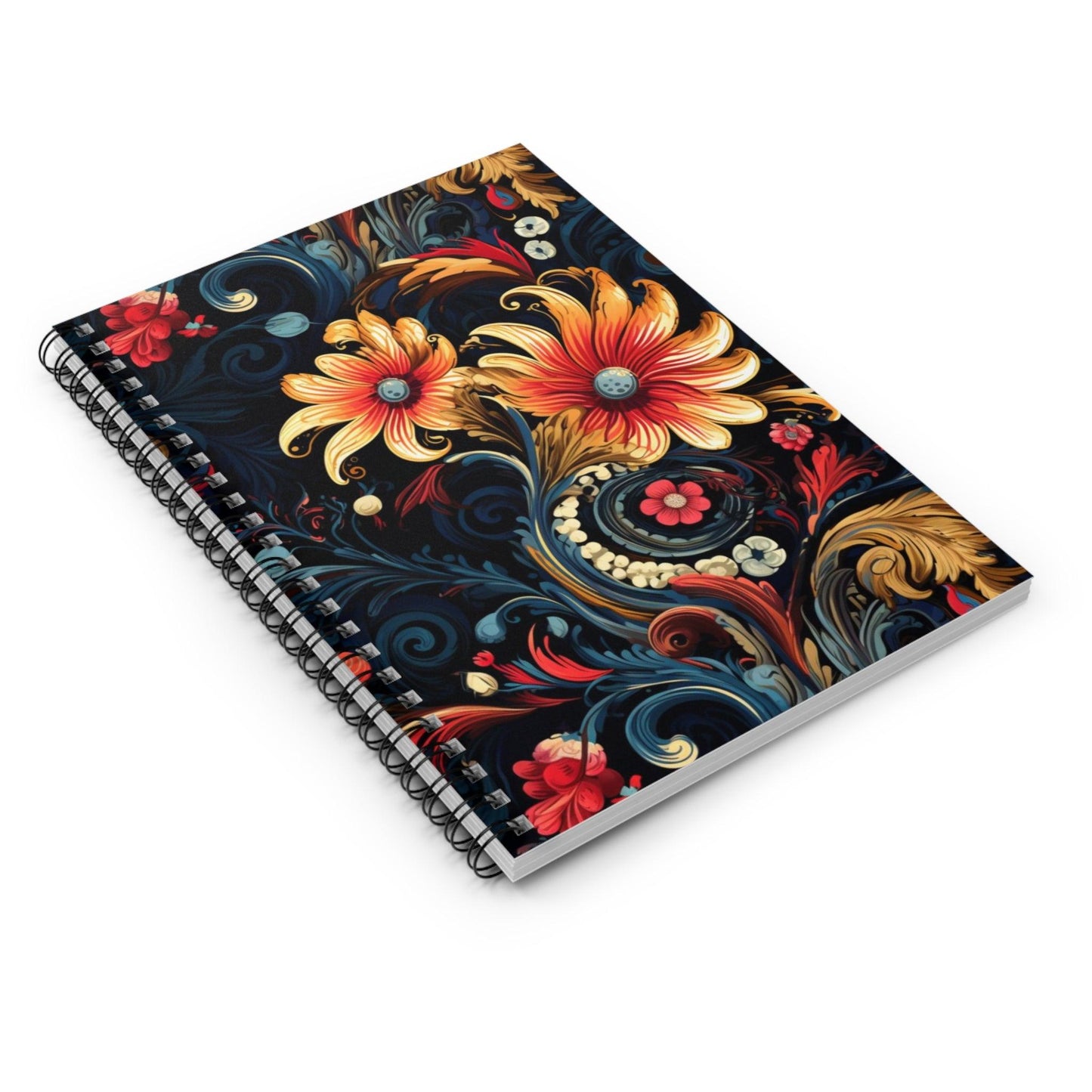 Ruled Line Colorful Bohemian Flowers Notebook for Creative Minds - Texts and Threads