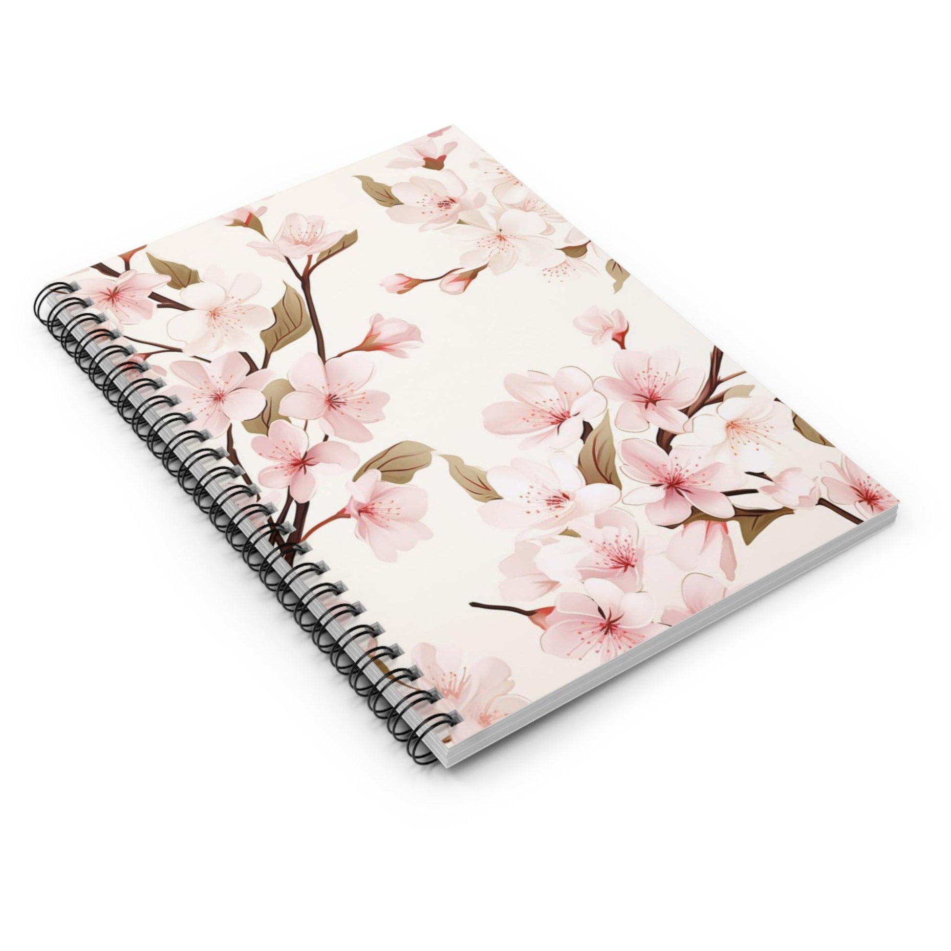 Ruled Line Light Pink Cherry Blossoms Spiral Notebook for Artists - Texts and Threads