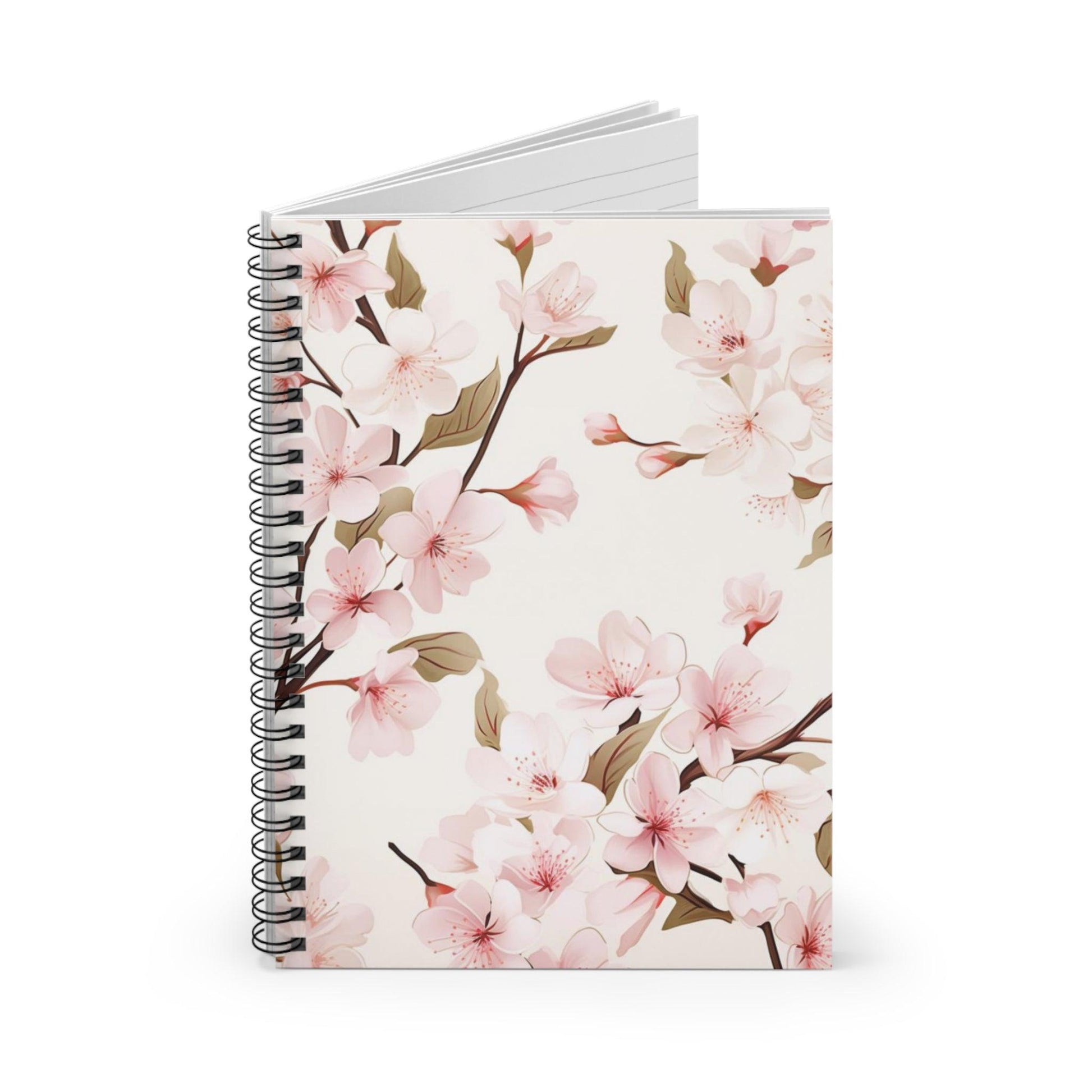 Ruled Line Light Pink Cherry Blossoms Spiral Notebook for Artists - Texts and Threads