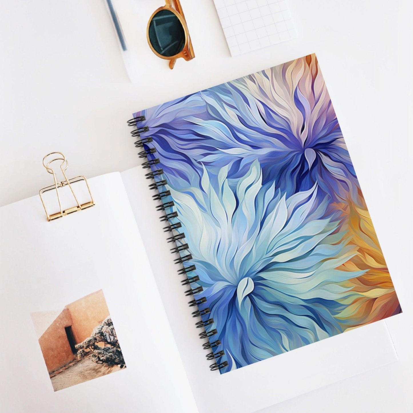 Ruled Line Floral Spiral Notebook for Planning and Sketching - Texts and Threads