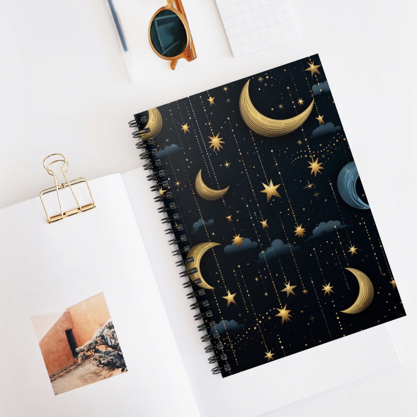 Starlit Dreams: Elegant Stars and Moons Spiral Notebook