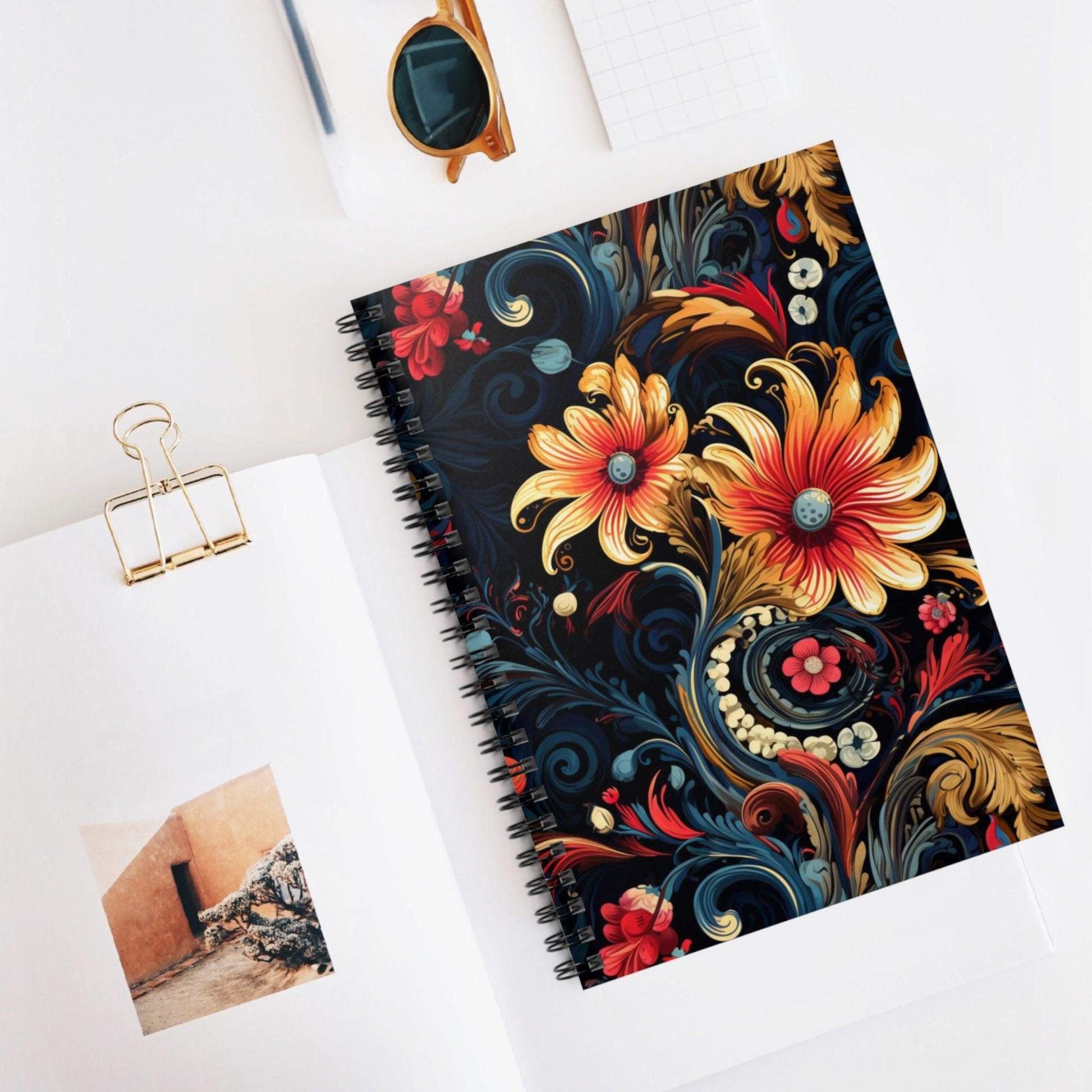 Ruled Line Colorful Bohemian Flowers Notebook for Creative Minds - Texts and Threads