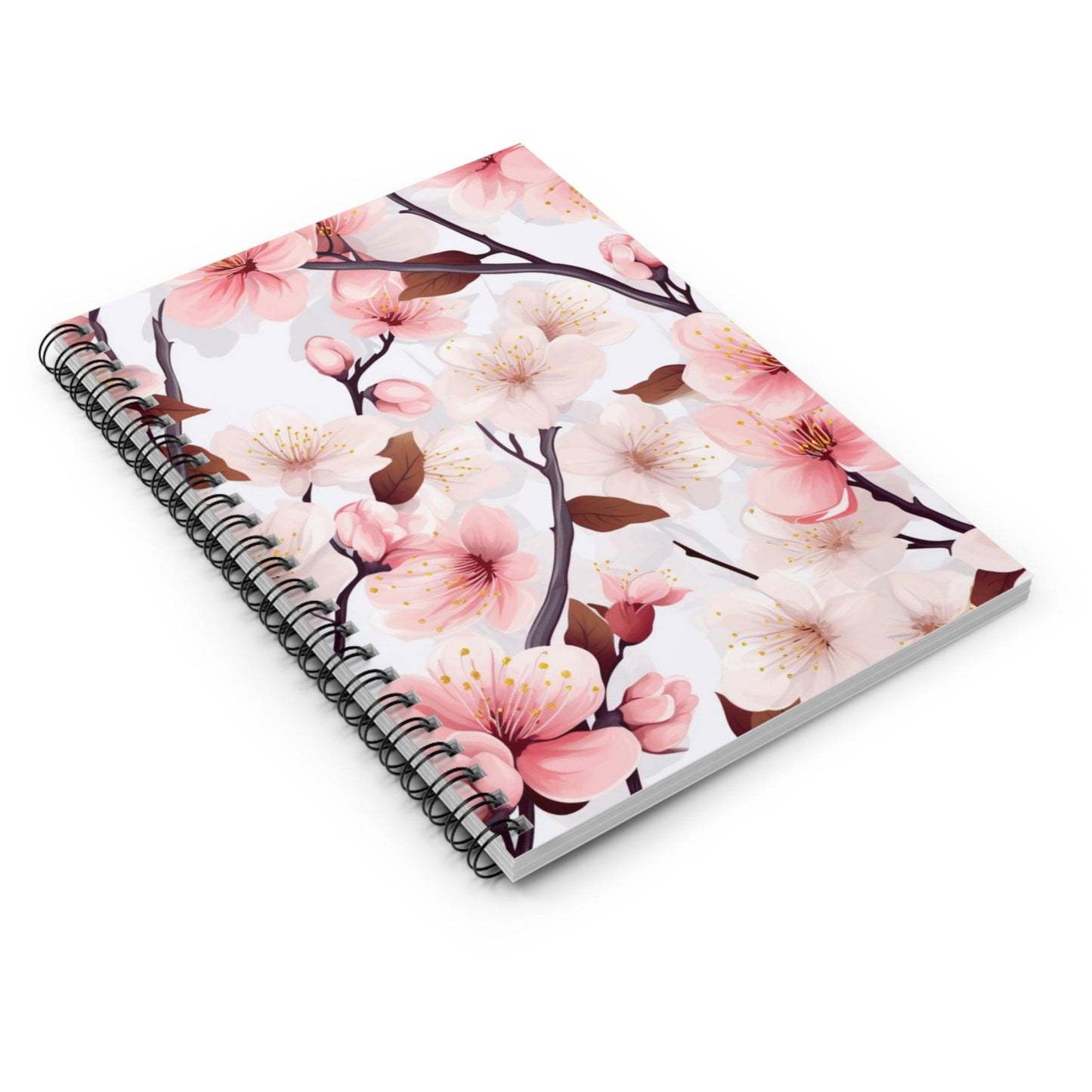 Ruled Line Artistic Cherry Blossom Spiral Notebook for Writers - Texts and Threads