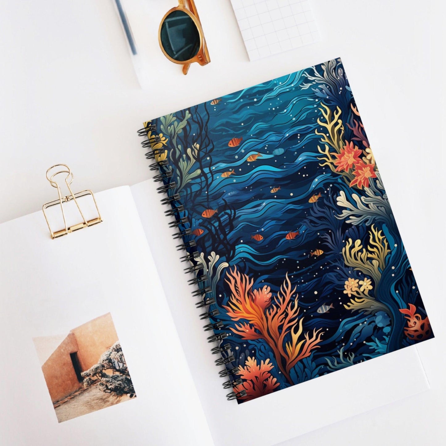 Ruled Line Beautiful Ocean Wildlife Spiral Notebook - Texts and Threads