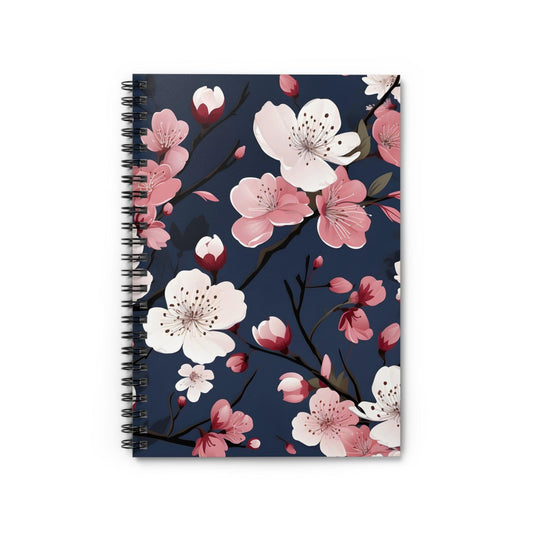 Ruled Line Cherry Blossom-Themed Spiral Notebook for Daily Inspiration - Texts and Threads